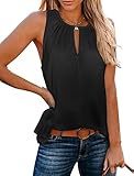 Minetom Tank Top Damen Oberteile Sommer V-Ausschnitt Ärmellos Blusentop Sexy Weste Shirt Strand Vest Top Bluse B Schwarz XL