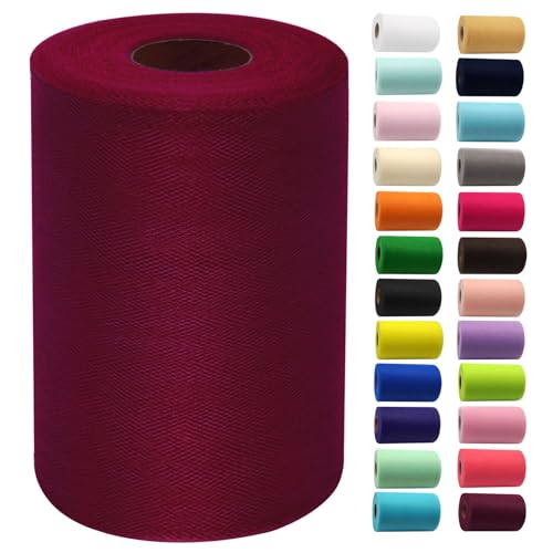 Burgundy Tulle Fabric Rolls 6 Inch by 100 Yards (300 feet) Fabric Spool Tulle Ribbon for DIY Burgundy Tutu Bow Baby Shower Birthday Party Wedding Decorations Christmas Craft Supplies