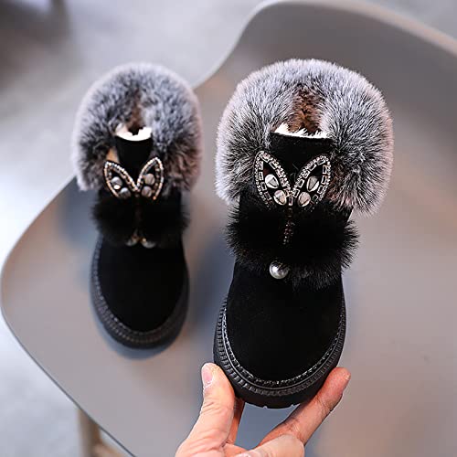 EnJoCho Kids Baby Girls Warm and Soft Shoes Princess Shoes Hairball Cotton Boots Snow Boots Snow Shoes for Children 1-12Y (Black-a#NBV, 6.5-7 Years)2