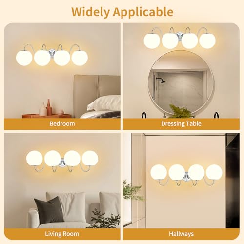 Image of Vintage Brushed Nickel Bathroom Vanity Light Fixtures Over Mirror 4 Lights