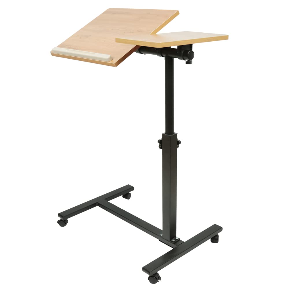 LANTUS - Comodino per Computer Portatile, Altezza Regolabile, 5 Ruote Bloccabili, Supporto Pieghevole, in Legno e Metallo (60 * 34,5 58/90 cm - Colore Legno)
