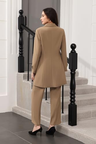 Lamgool Women's Suit 2 Piece Long Blazer Set Ladies Jacket Pantsuit Casual Outfits for Fall4