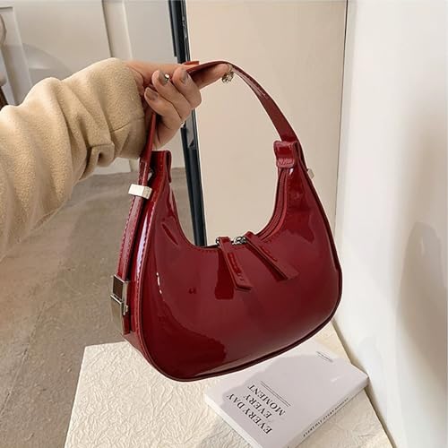 Image of Women's Crescent Leather Shoulder Bag Y2k Purse Red Purse Hobo Handbag 90s Vintage Y2k Bag Clutch Purses (Red)