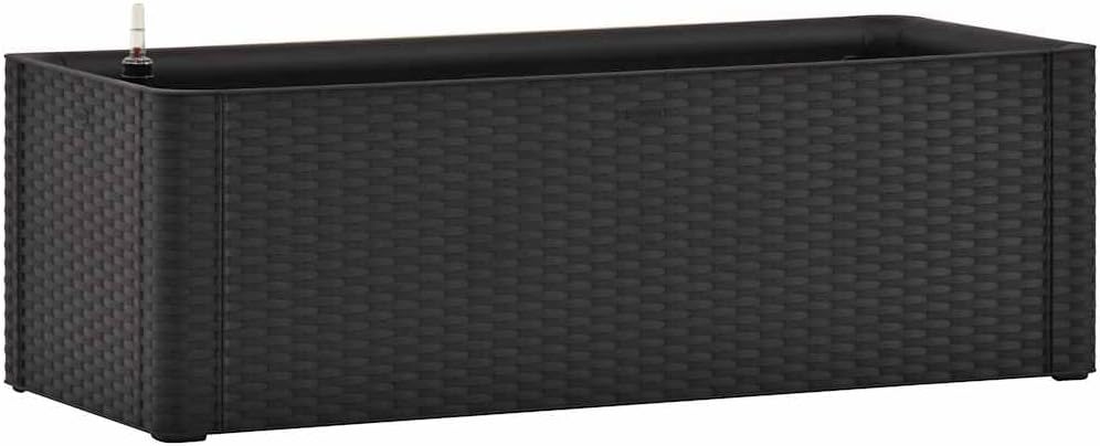 vidaXL Garden Raised Bed with Self-Watering System - Anthracite Color Planter, Indoor/Outdoor Use, Rattan Look Design, 23.8 Gallons Capacity, UV, Weather, and Frost Resistant