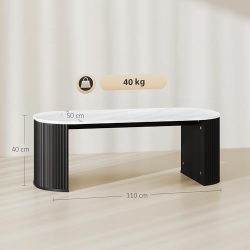 HOMCOM Ovaler Couchtisch, Beistelltisch, Marmoroptik, mit abgerundeten Ecken und dicken Füßen, für Wohnzimmer, Büro, Schlafzimmer, 110 x 50 x 40 cm, Schwarz – Bild 4