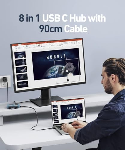 USB C Hub, 8-in-1 USB C Docking Station with 90cm detachable Cable, 4K@60Hz HDMI, 1Gbps LAN, 100W PD, 2 USB 3.0 Data Ports, SD and microSD Card Reader, for MacBook Pro, XPS, Pixelbook and More - Image 2