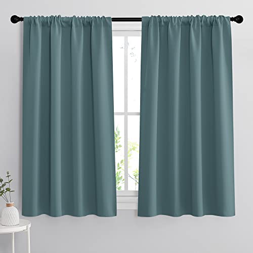 RYB HOME Blackout Curtains for Bedroom, Privecy Thermal Insulating Energy Saving Window Curtains for Bathroom Kitchen Kids Nursery, Wide 42 x Long 45, Teal Blue, 2 Panels