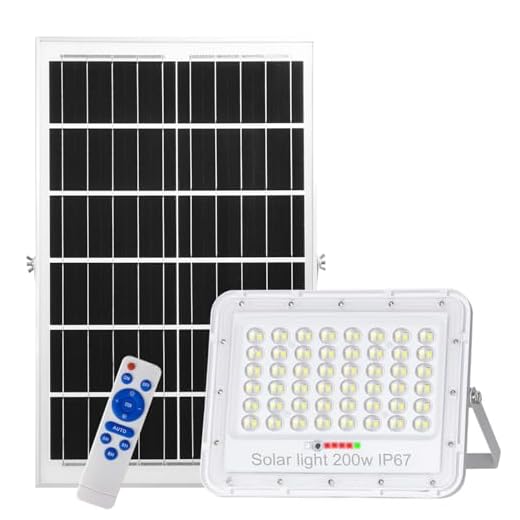 200W LED Solar Flood Lights,20000Lumens Street Flood Light Outdoor IP67 Waterproof with Remote Control Sensing Auto On/Off for Yard, Garden, Gutter, Swimming Pool, Basketball Court,Pathway