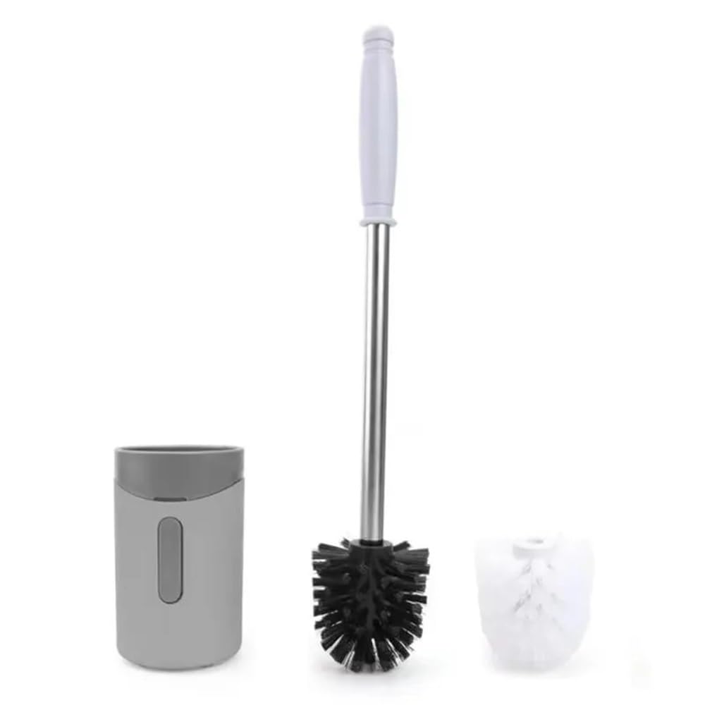Cepillos de inodoro de pared de mango largo, cepillo de limpieza para baño con base (Grey)