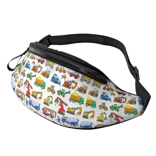Casual Riñonera Vehículo De Construcción De Dibujos Animados Bumbag con Agujero De Auriculares Bolsos De Gimnasio para Entrenamiento Correr Deporte 14X35Cm