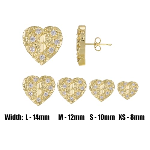 14K Gold Plated Rough Textured Nugget Earrings For Women, Hip Hop Punk Nugget Stud, Cubic Zirconia Heart Shape Gold Studs Earrings by YSQyuesongqing - Used condition - Image 3