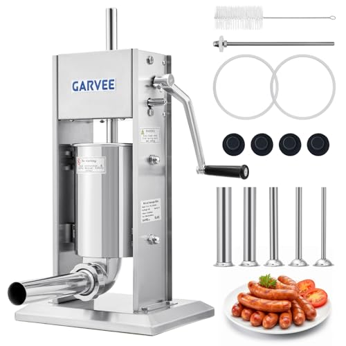 Image of Premium Vertical Sausage Stuffer Machine 3L with 5 Stainless Steel Stuffing Tubes, Detachable Parts for Easy Cleaning, Commercial and Home Use
