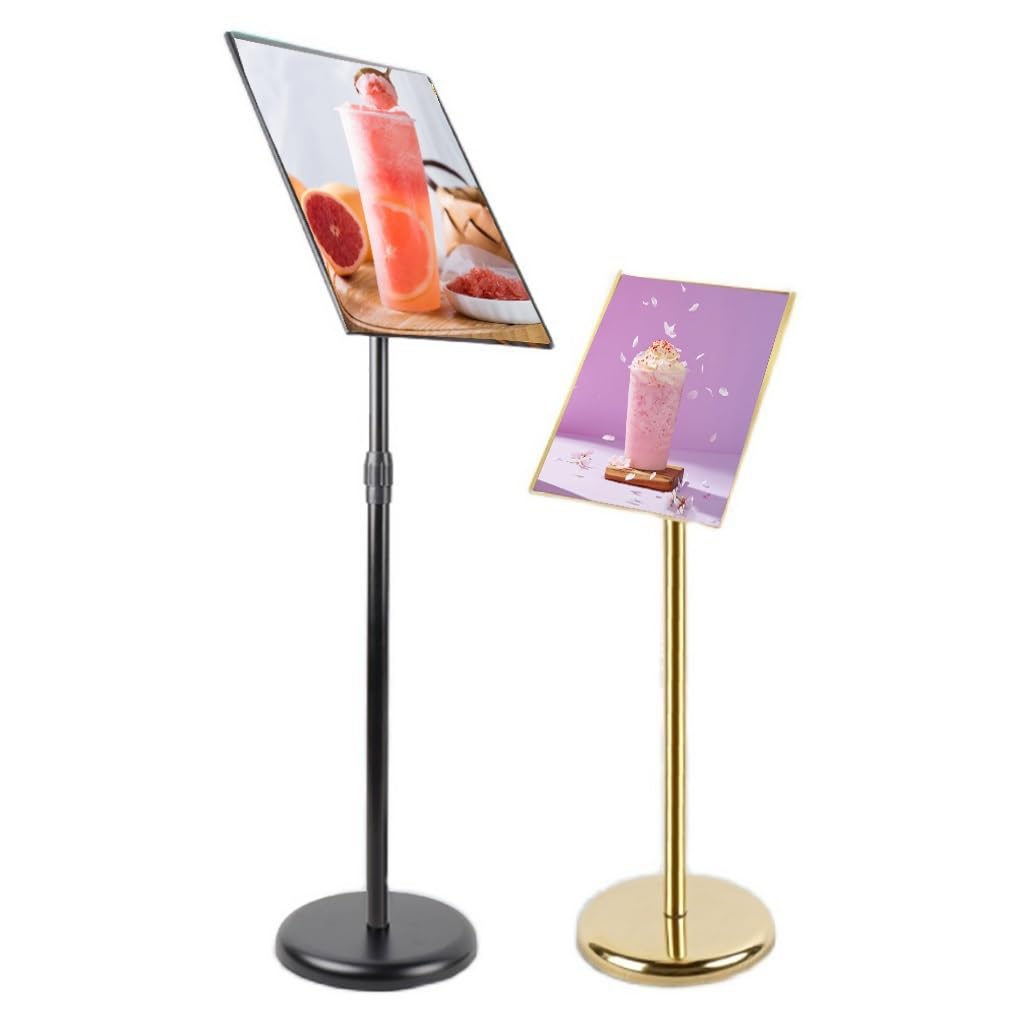 Soporte de exhibición de póster de metal, soporte ajustable para carteles, soporte de menú de aluminio, soportes de exhibición de piso reemplazables rápidamente, pósteres, anuncios, ventas, menú