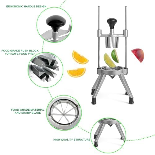 Cortador de frutas de limón y lima, cortador de acero inoxidable 304, cortador de frutas de 6/8 secciones para naranjas, herramienta de cocina fácil para uso doméstico y restaurante