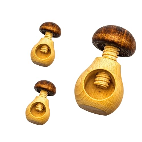 NEUSTANLO, schiaccianoci a forma di fungo, con vite filettata, in legno di faggio (3 pezzi)