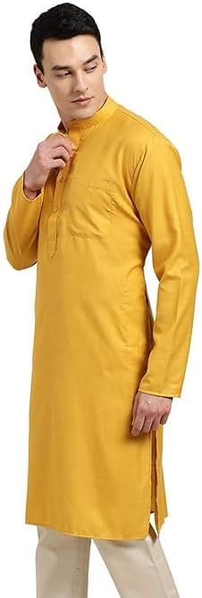 Men's Pure Cotton ONLY Long Kurta Mandarin Collar Ethinic Wear Casual Fashion Regular Indian Dress Gift for Men - Image 3