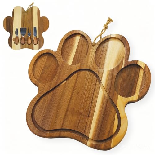 Grande planche à charcuterie en bois d'acacia en forme de patte – Cadeau pour les amoureux des animaux, les parents de chiens et de chats et les amateurs d'animaux...
