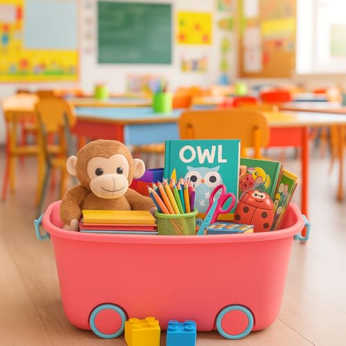 PARASNATH Rolling Storage Container Box (PinkBlue Colour)- 25 Litre Super Large With Wheels Size (50X33X26 cm) Launch Offer Actual Price 1499, Polypropylene, Plastic, Rectangular