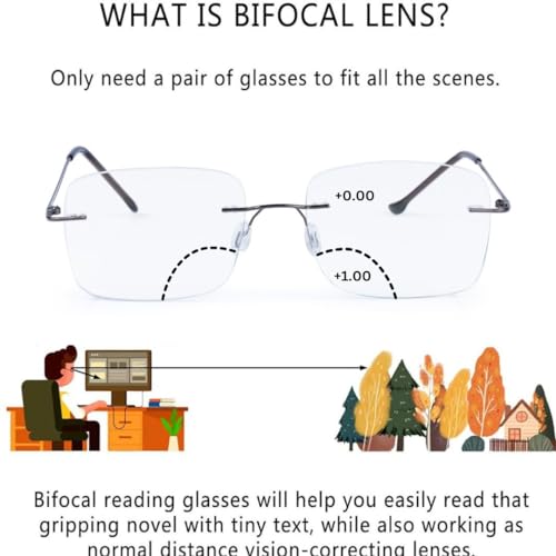 Image of Redex Rimless Rectangel Bifocal Reading Glasses Anti Glare Protection For Unisex Power Available 0.50 0.75 1.00 1.25 1.50 1.75 2.00 2.25 2.50 2.75 3.00