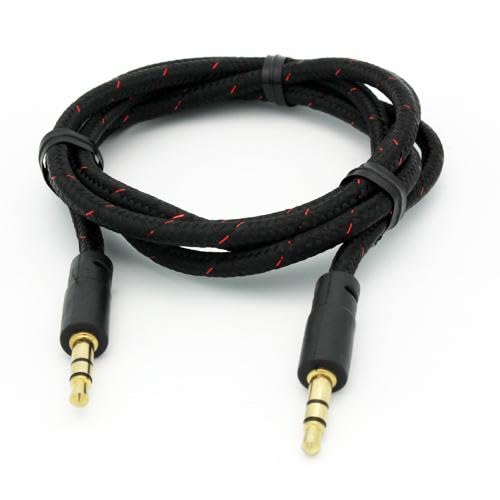 Cable auxiliar 3.5mm trenzado negro 1 m miniatura 3