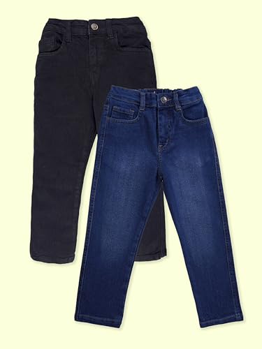 Image of KiddoPanti Boys Regular Fit Denim Pant | Stretch Poly Cotton Denim | Regular Fit Full Length Pant | Back Elasticated & Button with Zip Open Fly