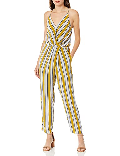 Astr The Label Women Sterling Sleeveless Wrap Top Slim Jumpsuit, Moss Multi Stripe, L #TOP25
