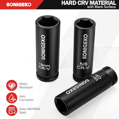 Image of 30-Piece 1 /2 inch Drive Impact Socket Set, 6-Point Deep SAE & Metric CR-V Steel Sockets with 3 inch, 5 inch Extension Bars, Ratchet Wrench & Bit Adapter