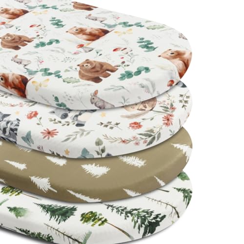 Image of 4 Pack Bassinet Sheets Woodland Forest Animals Wood Neutral Unisex Fitted Baby Bassinet Sheets Set for Standard Bassinets for Baby Boys or Girls
