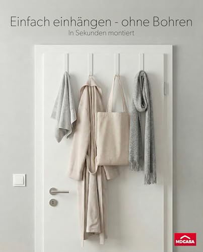 MDCASA Premium Türhaken I Türhaken zum Einhängen inkl. Filzpad I 4 hochwertige & stabile Haken zum Einhängen für alle gängigen Türen