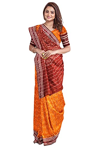 Image of Odisha Sambalpuri Handloom Ikat Women's Cotton Saree, Odisha Handloom Handmade Pure Cotton Khandua Saree, Ikkat Orissa Traditional Handloom Saree Without Blouse