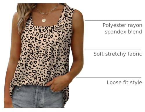 Image of Saloogoe Summer Tank Tops for Women Loose Fit Pleated Square Neck Sleeveless Tops Curved Hem Flowy