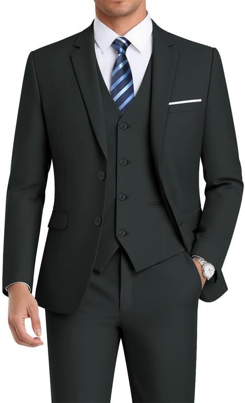 WEEN CHARM Men's 3-Piece Slim Fit Suit Set-2-Button Blazer,Vest & Pants-Formal Wedding,Prom,Party & Business Tuxedo