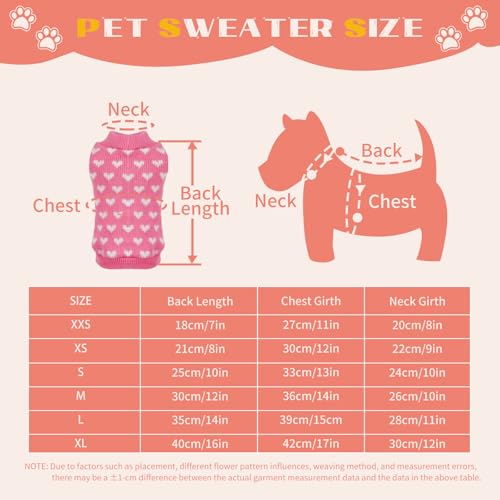 Hundepullover Herz Hundepulli Valentinstag Pullover Hund Katzenpullover Rosa Gestricktes Hunde Pullover Warme Hundekleidung für Kleine und Mittelgroße Hunde S
