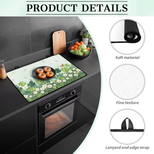 Image of Glass Ceramic Stove Top Cover Protector Anti-Scratch Induction Cooktop Cover Mat Foldable Flat Top Stove Cove, 29 x 21 Inch, Butterfly Daisy Four-Clover