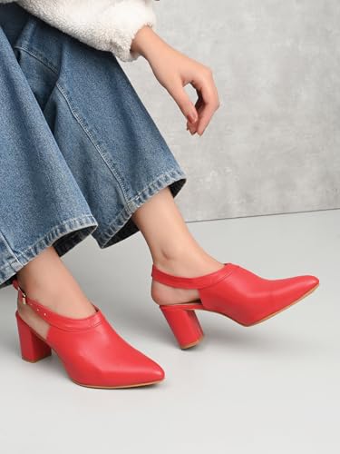 Image of XE Looks Slingback Heels | Pointed-Toe Design | Adjustable Strap |Stylish & Trendy Cushioned Footbed Heels For Girl & Women
