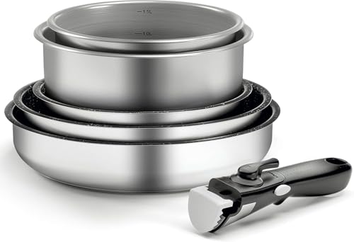 Backen 199906, batterie de cuisine 6 pieces, 3 poeles avec Revêtement antiadhésif, 2 Casseroles, 1 poignée amovible, Inox, Induction, Compatible...
