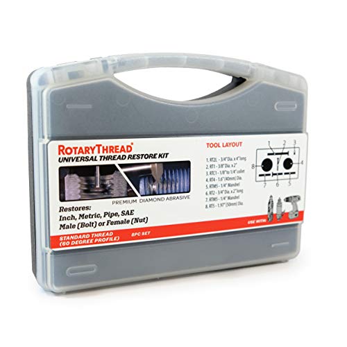 Rotary Thread File RTK3.1, 8 Piece Standard Kit; Chase, Restore, Repair, and Clean: Male, Female, Inch, Metric, And Pipe Threads.