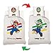 MARIO - Housse De Couette Its-a me Super Mario/Luigi Réversible Ado 140x200cm + 1 Taie d'oreiller 63x63 cm - Parure De Lit 1 Personne - Blanc - 100% Coton 2070211 Petit Single