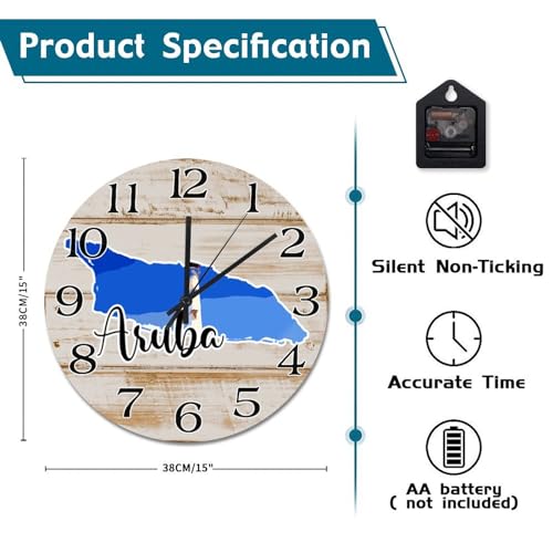 Horloge murale d'Aruba Landmark 38 cm carte décorative silencieuse à pile pour salon - 7