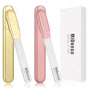 Premium Gift, Glass Nail File with Case, 2 Pack Crystal Nail Files for Natural Nails, Artificial Nails Manicure Pedicure Nail Care Kit Set, Xmas Present for Women and Man(Gold+Champagne)