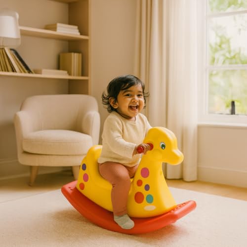 Image of PLAYGRO Giraffe Ride-On Toy | Rider for Toddlers with Safety Backrest for Kids | Smooth Rounded Edges | Age Group 1+ Year | Multicolor