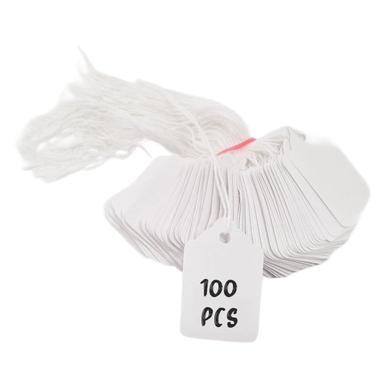 Swift Strung Tags White Card Clothing Parcel Label String Hanging Gift Swing Tickets Kraft Hang Price Labelling 48mm x 32mm (Pack of 100) โ image 1