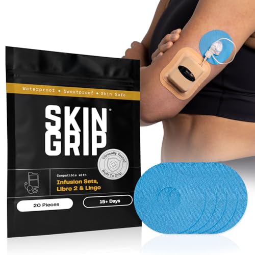 Image of Skin Grip Universal Adhesive Patches for CGM and Insulin Pumps with Cutout (20-Pack), 0.8-Inch Hole, Waterproof & Sweatproof for 10-14 Days, Glucose Monitor Patch, Diabetic Sensor Cover, Blue