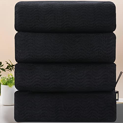 Black Bathroom Towels Set Of 4, 35X70 Inches Oversized Bath Towels Extra Large 600 Gsm Microfiber Shower Towels Ultra Soft Absorbent Quick Dry Towel Bath Sheets Towels For Adults Bathroom Hotel Spa #TOP17