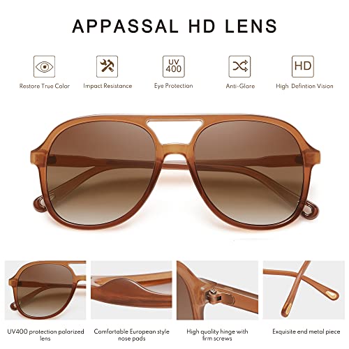 Retro Polarized Aviator Sunglasses Womens Men Vintage Double Bridge Square Sun Glasses AP3606