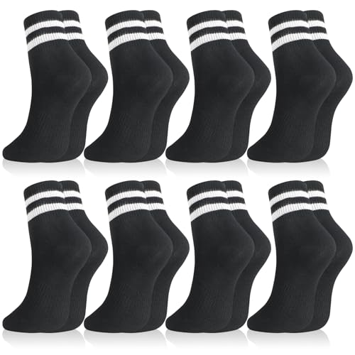Image of Womens Crew Socks Striped Trim Casual Crew Socks Mid Calf Ankle Sock Vintage Retro Gym Running 6 /8 Pack