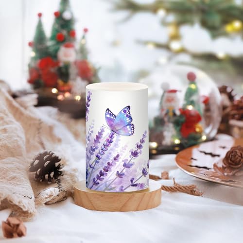 Image of Flickering Flameless Candles, Lavender Butterfly Purple LED Candles with Remote Timer, Set of 2 Battery Operated Candle for Valentine Wedding Birthday