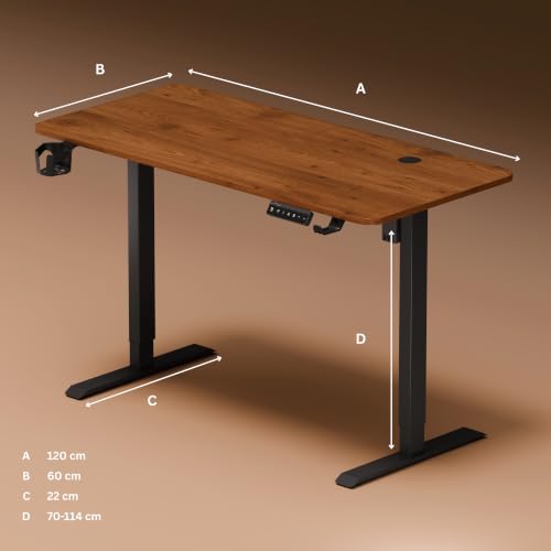 Image of Dr Luxur Stallion Standing Desk for Home Office | 5 Year Warranty | BIS Certified | One Piece Table Top | 3 Memory Presets | Height Adjustable 70-114cm (Honey Pine, 1200 * 600 mm)