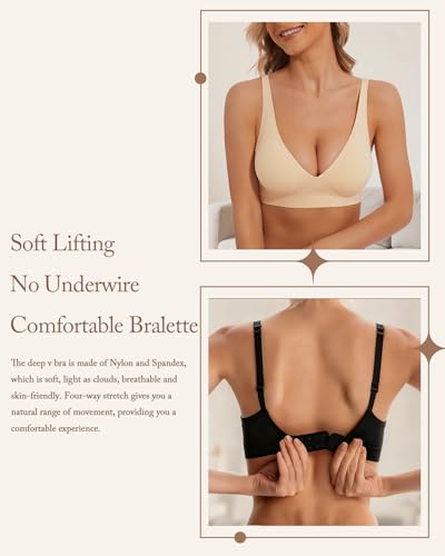 Image of Deep V Bra Wireless Sexy Push Up Bralette Padded Seamless Jelly Bra