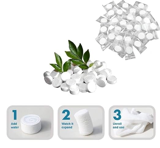 Vakra Compressed Towel Tablets – 100% Cotton Coin Tissue Wipes – Just Add Water – Biodegradable & Reusable Travel Towels – Magic Expandable Napkins for Face, Baby, Camping – Pack of 50-image-11
